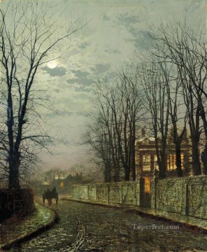 ジョン・アトキンソン・グリムショー Painting - 冬の月の街の風景 ジョン・アトキンソン・グリムショー